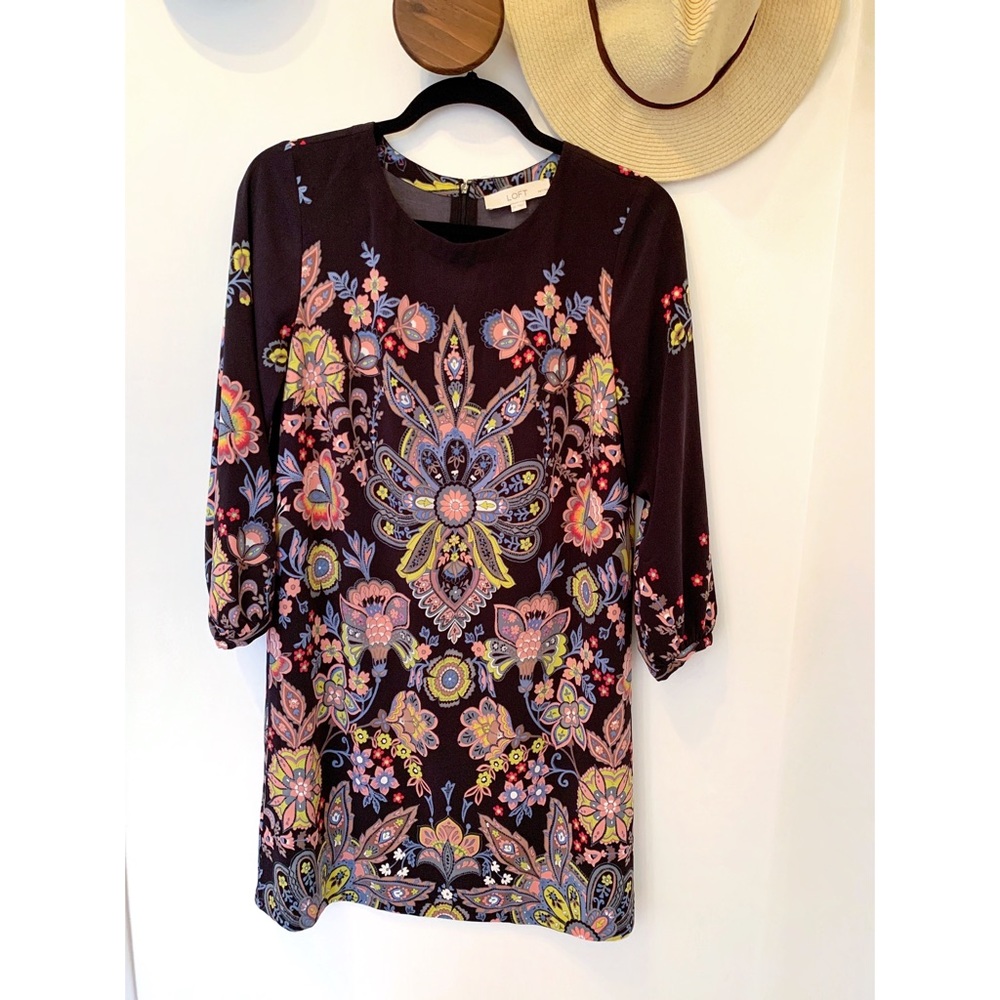 ✨ Loft Navy Print Shift Dress - 3/4 Sleeve